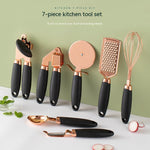 Kitchen Peeler & Utensil Set – 7PC Rose Gold Stainless Steel Cooking Tools | Elegant Copper-Plated Kitchen Gadget by Vintoba