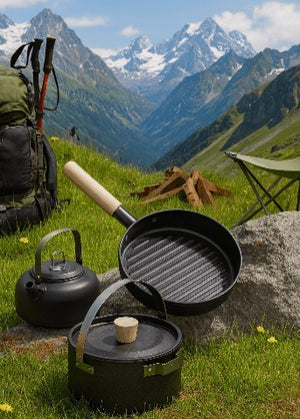 Outdoor Cooking Set – Portable Camping Cookware Kit with Pot, Pan & Kettle | Lightweight Travel Cook Set by Vintoba