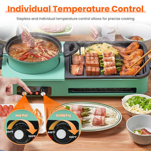3-in-1 Electric Hot Pot with Grill | 1600W Smokeless Korean BBQ & Shabu Shabu Combo Cooker – Vintoba Smart Kitchen Gadget