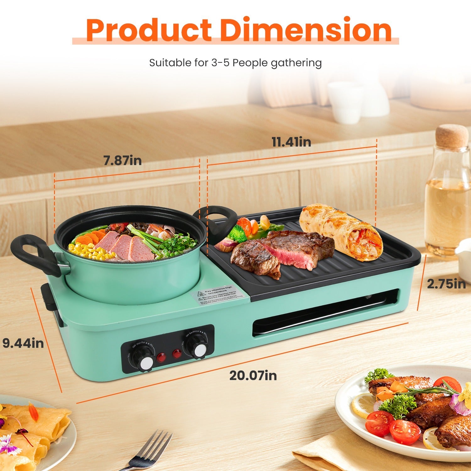 3-in-1 Electric Hot Pot with Grill | 1600W Smokeless Korean BBQ & Shabu Shabu Combo Cooker – Vintoba Smart Kitchen Gadget