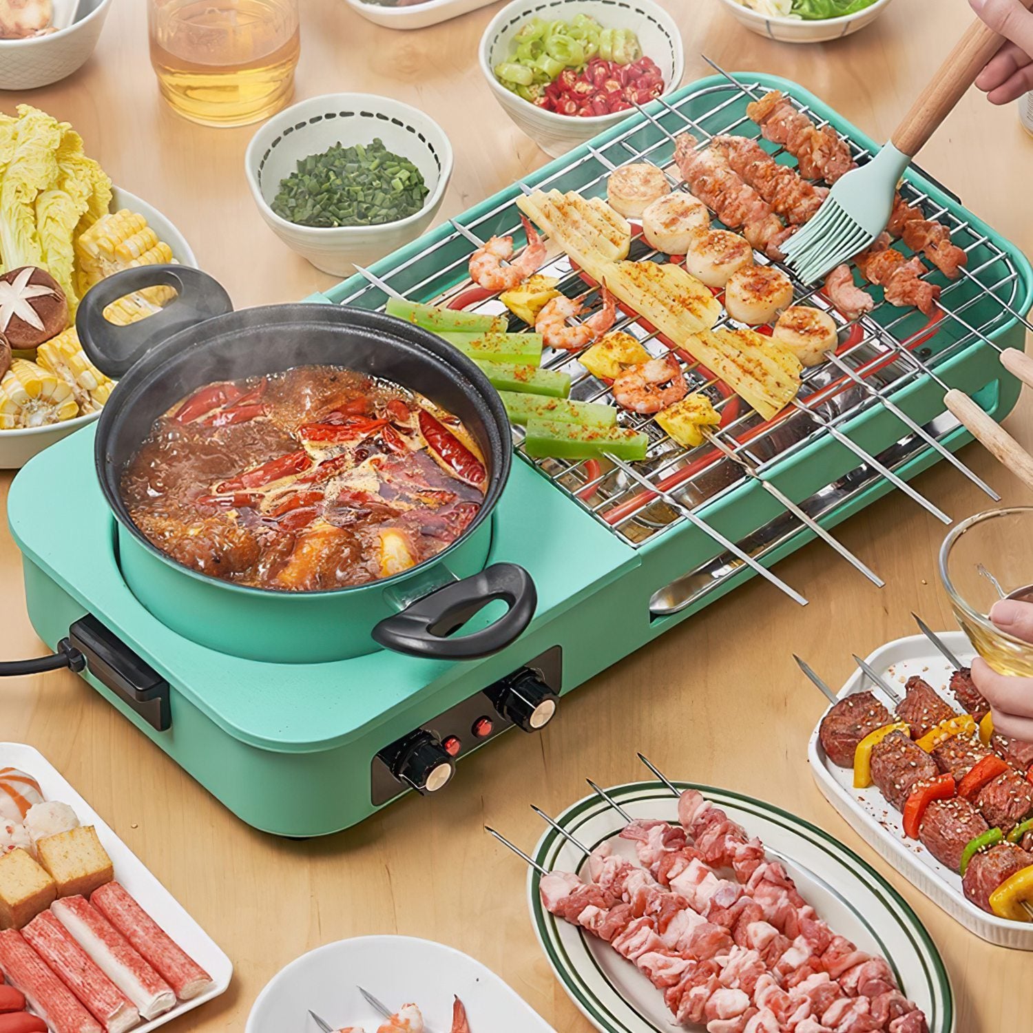 3-in-1 Electric Hot Pot with Grill | 1600W Smokeless Korean BBQ & Shabu Shabu Combo Cooker – Vintoba Smart Kitchen Gadget