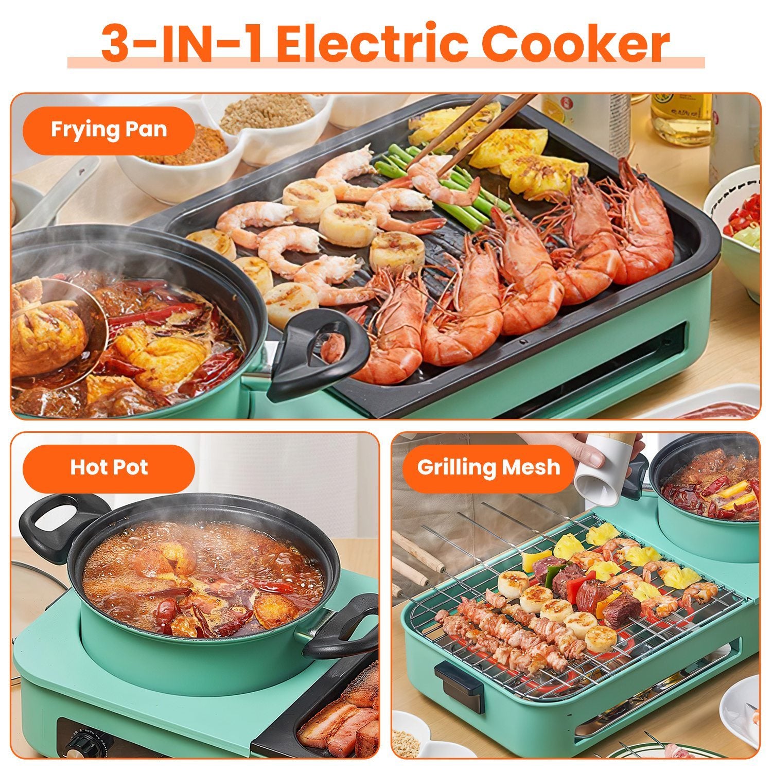3-in-1 Electric Hot Pot with Grill | 1600W Smokeless Korean BBQ & Shabu Shabu Combo Cooker – Vintoba Smart Kitchen Gadget