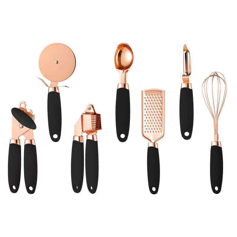 Kitchen Peeler & Utensil Set – 7PC Rose Gold Stainless Steel Cooking Tools | Elegant Copper-Plated Kitchen Gadget by Vintoba