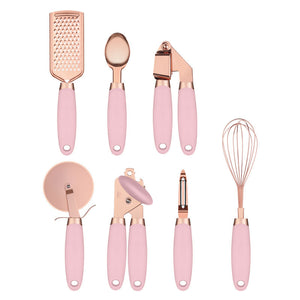 Kitchen Peeler & Utensil Set – 7PC Rose Gold Stainless Steel Cooking Tools | Elegant Copper-Plated Kitchen Gadget by Vintoba