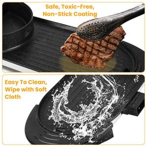 2200W 2-in-1 Electric Hot Pot with BBQ Grill | Smokeless Korean BBQ & Hotpot Combo – Dual Temperature Control Cooker by Vintoba