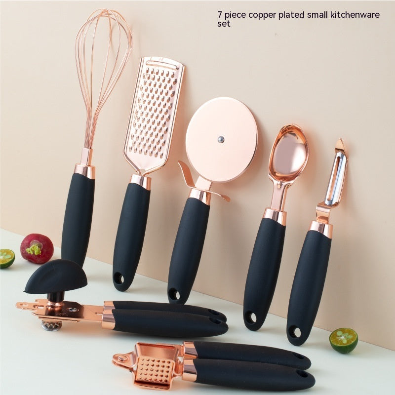 Kitchen Peeler & Utensil Set – 7PC Rose Gold Stainless Steel Cooking Tools | Elegant Copper-Plated Kitchen Gadget by Vintoba