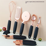 Kitchen Peeler & Utensil Set – 7PC Rose Gold Stainless Steel Cooking Tools | Elegant Copper-Plated Kitchen Gadget by Vintoba