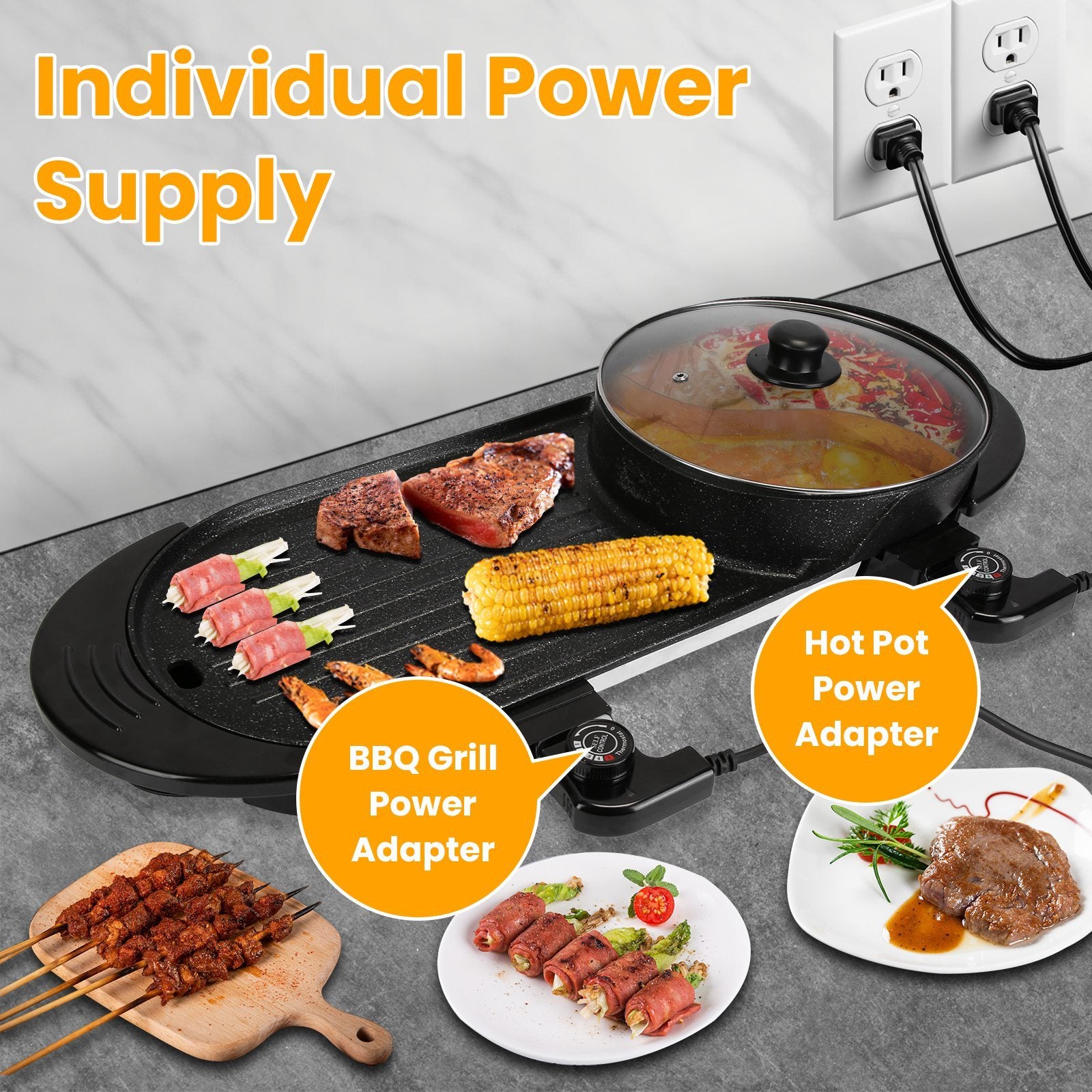 2200W 2-in-1 Electric Hot Pot with BBQ Grill | Smokeless Korean BBQ & Hotpot Combo – Dual Temperature Control Cooker by Vintoba
