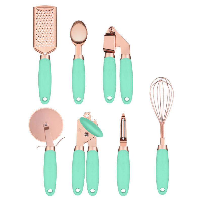 Kitchen Peeler & Utensil Set – 7PC Rose Gold Stainless Steel Cooking Tools | Elegant Copper-Plated Kitchen Gadget by Vintoba