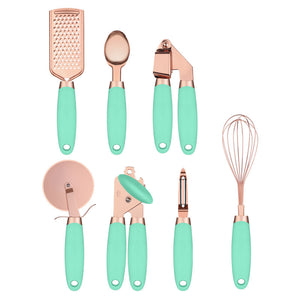 Kitchen Peeler & Utensil Set – 7PC Rose Gold Stainless Steel Cooking Tools | Elegant Copper-Plated Kitchen Gadget by Vintoba