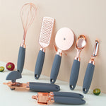 Kitchen Peeler & Utensil Set – 7PC Rose Gold Stainless Steel Cooking Tools | Elegant Copper-Plated Kitchen Gadget by Vintoba