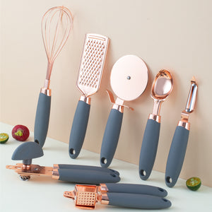 Kitchen Peeler & Utensil Set – 7PC Rose Gold Stainless Steel Cooking Tools | Elegant Copper-Plated Kitchen Gadget by Vintoba