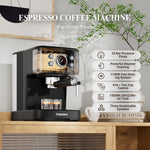 Black Italian Semi-Automatic Electric Espresso Coffee Machine with Brew System and Capsule Filter for Hotel & Household Use 120V