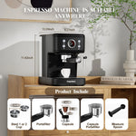 Black Italian Semi-Automatic Electric Espresso Coffee Machine with Brew System and Capsule Filter for Hotel & Household Use 120V