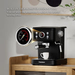 Black Italian Semi-Automatic Electric Espresso Coffee Machine with Brew System and Capsule Filter for Hotel & Household Use 120V