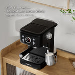 Black Italian Semi-Automatic Electric Espresso Coffee Machine with Brew System and Capsule Filter for Hotel & Household Use 120V