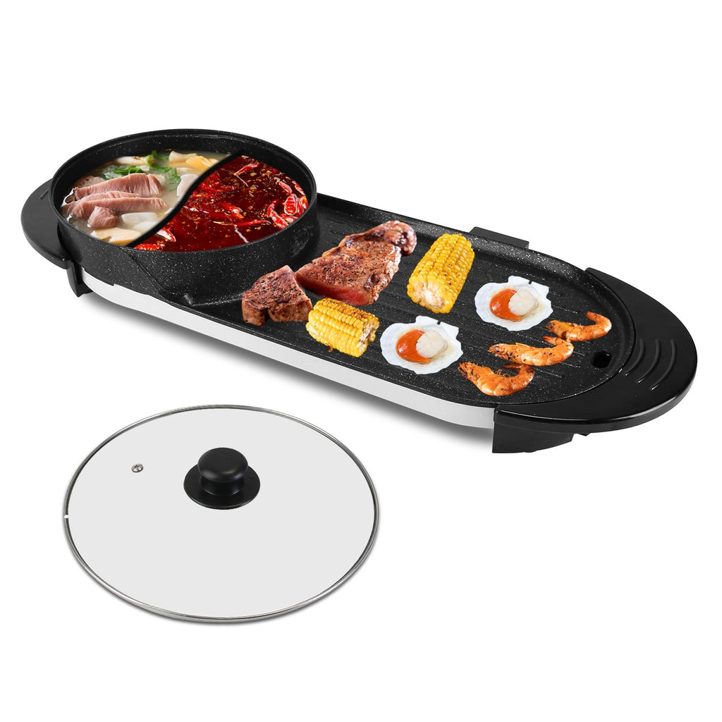 2200W 2-in-1 Electric Hot Pot with BBQ Grill | Smokeless Korean BBQ & Hotpot Combo – Dual Temperature Control Cooker by Vintoba
