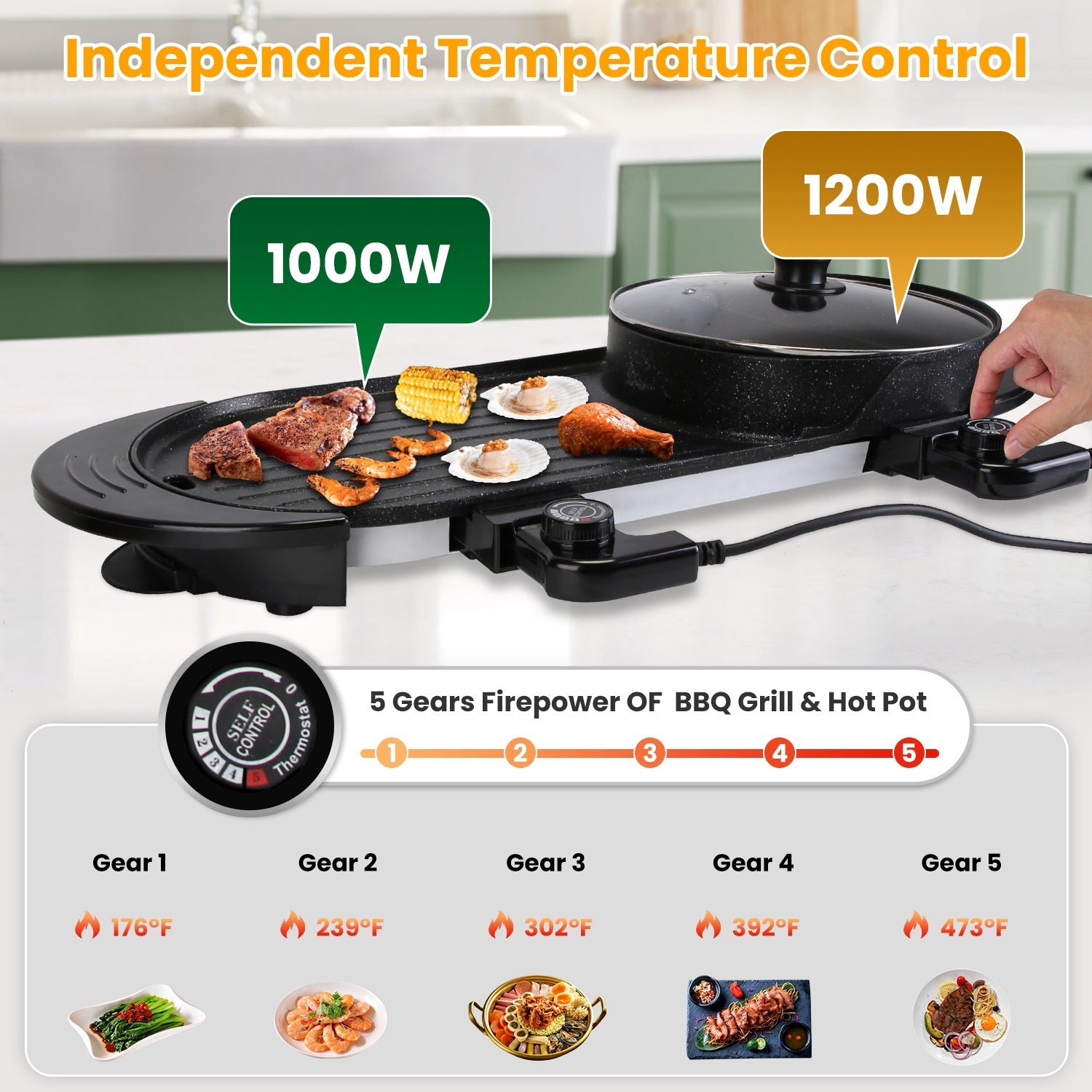 2200W 2-in-1 Electric Hot Pot with BBQ Grill | Smokeless Korean BBQ & Hotpot Combo – Dual Temperature Control Cooker by Vintoba