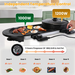 2200W 2-in-1 Electric Hot Pot with BBQ Grill | Smokeless Korean BBQ & Hotpot Combo – Dual Temperature Control Cooker by Vintoba