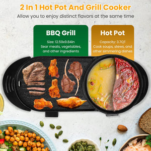 2200W 2-in-1 Electric Hot Pot with BBQ Grill | Smokeless Korean BBQ & Hotpot Combo – Dual Temperature Control Cooker by Vintoba